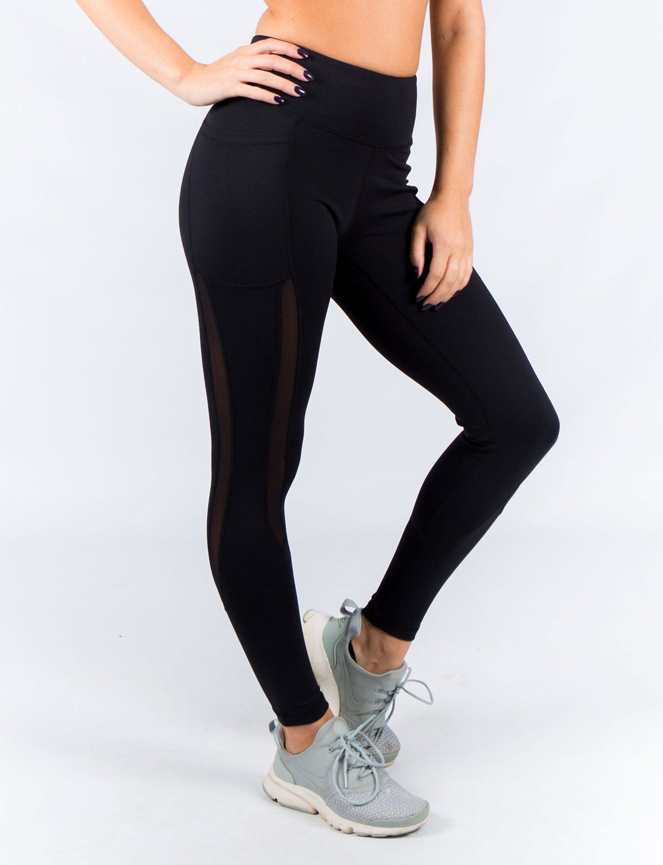Mesh and Stripe Ankle Detail Active Leggings